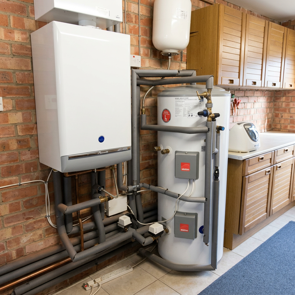 System boiler and unvented cylinder utility installation